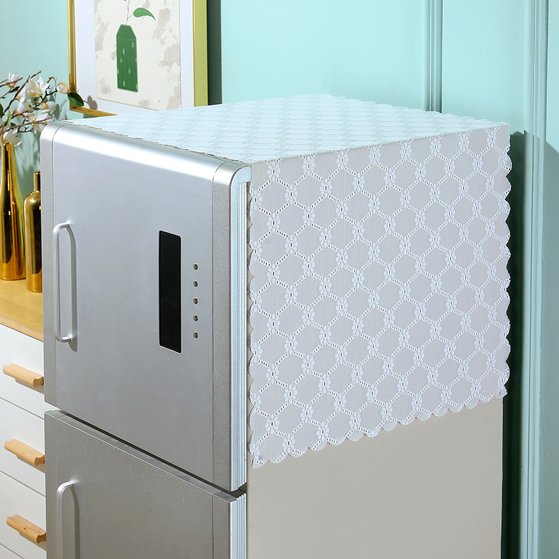 Šaldytuvo ir skalbimo mašinos dangtis, tuščiaviduris mezginės tekstūros modelis, vieno ir dviejų durelių įrenginiams, poliesterio audinys, šiuolaikiškas ir paprastas stilius