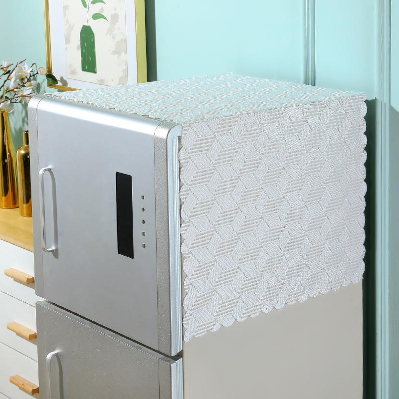 Šaldytuvo ir skalbimo mašinos dangtis, tuščiaviduris mezginės tekstūros modelis, vieno ir dviejų durelių įrenginiams, poliesterio audinys, šiuolaikiškas ir paprastas stilius