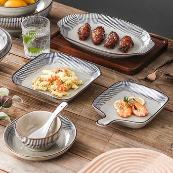 Keraminių dubenėlių komplektas su dryžiais, apvalios formos, šiuolaikinio minimalistinio stiliaus, tinkama mikrobangų krosnelei