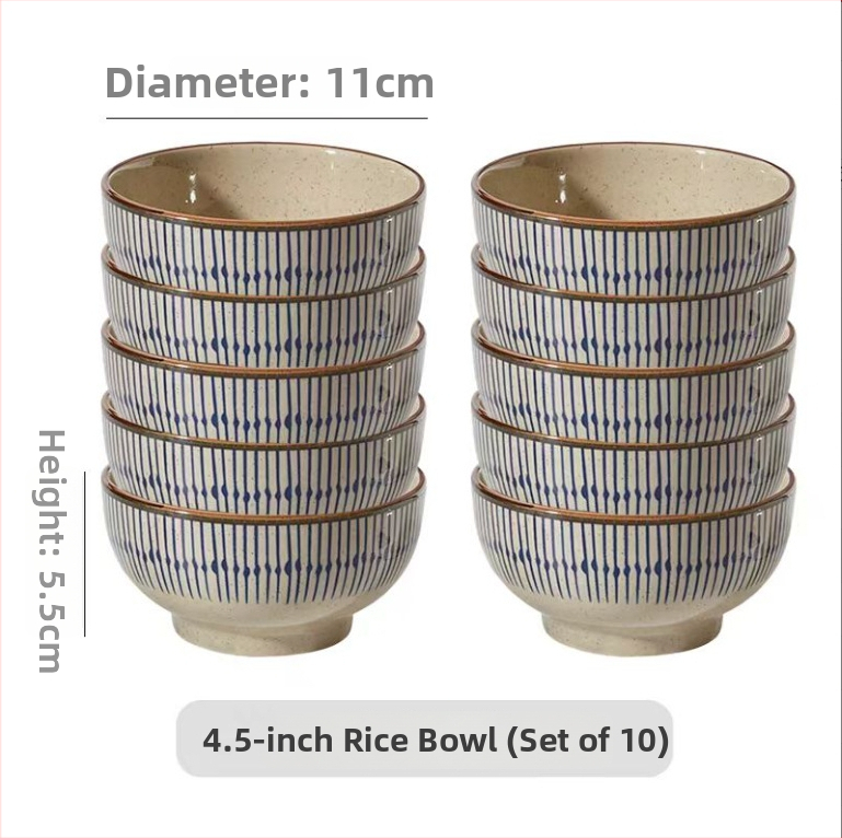 Keraminių dubenėlių komplektas su dryžiais, apvalios formos, šiuolaikinio minimalistinio stiliaus, tinkama mikrobangų krosnelei