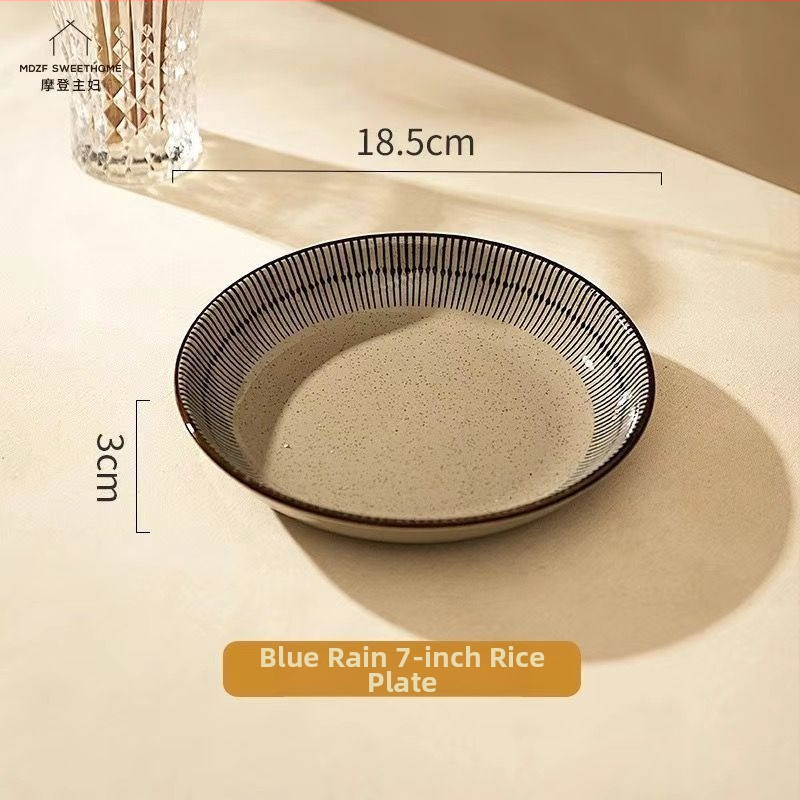 Keraminių dubenėlių komplektas su dryžiais, apvalios formos, šiuolaikinio minimalistinio stiliaus, tinkama mikrobangų krosnelei