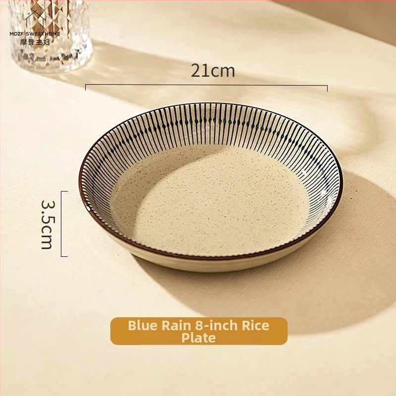 Keraminių dubenėlių komplektas su dryžiais, apvalios formos, šiuolaikinio minimalistinio stiliaus, tinkama mikrobangų krosnelei