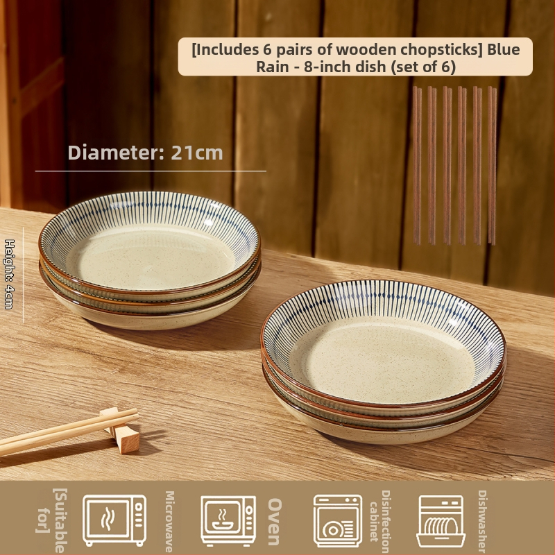 Keraminių dubenėlių komplektas su dryžiais, apvalios formos, šiuolaikinio minimalistinio stiliaus, tinkama mikrobangų krosnelei