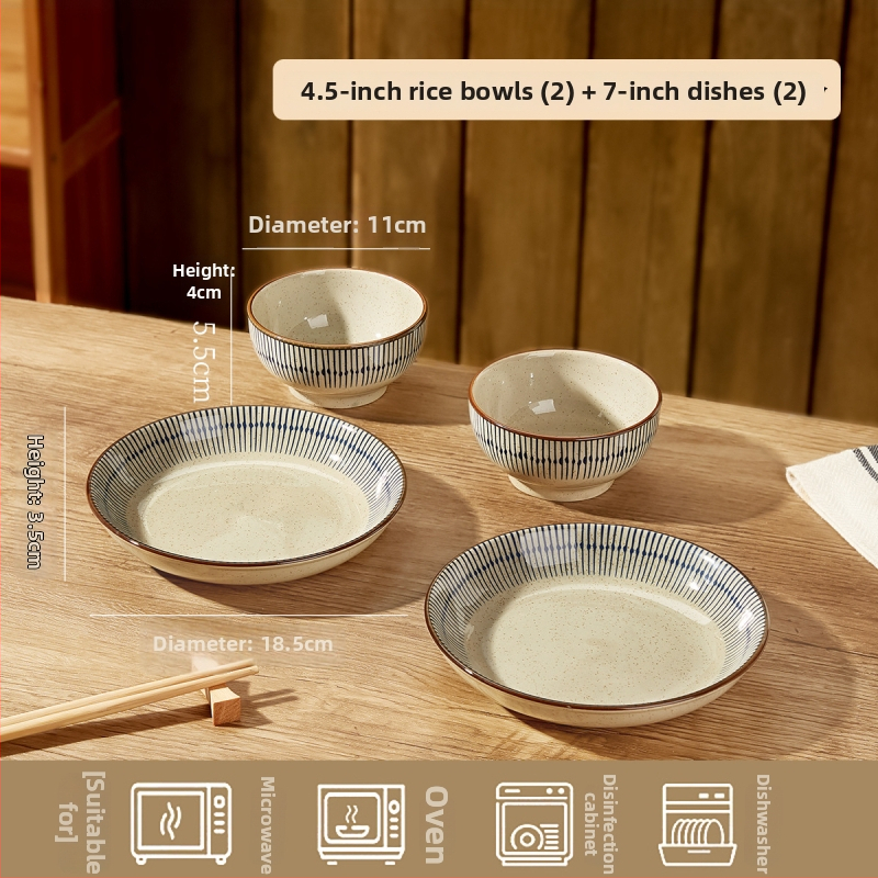 Keraminių dubenėlių komplektas su dryžiais, apvalios formos, šiuolaikinio minimalistinio stiliaus, tinkama mikrobangų krosnelei