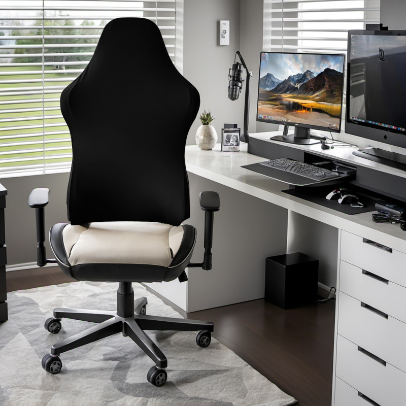 Navlaka za gaming stolicu – zaštita od prašine i dekorativni dizajn, jednobojni uzorak, 92% poliester, 8% elastan, moderan minimalistički stil