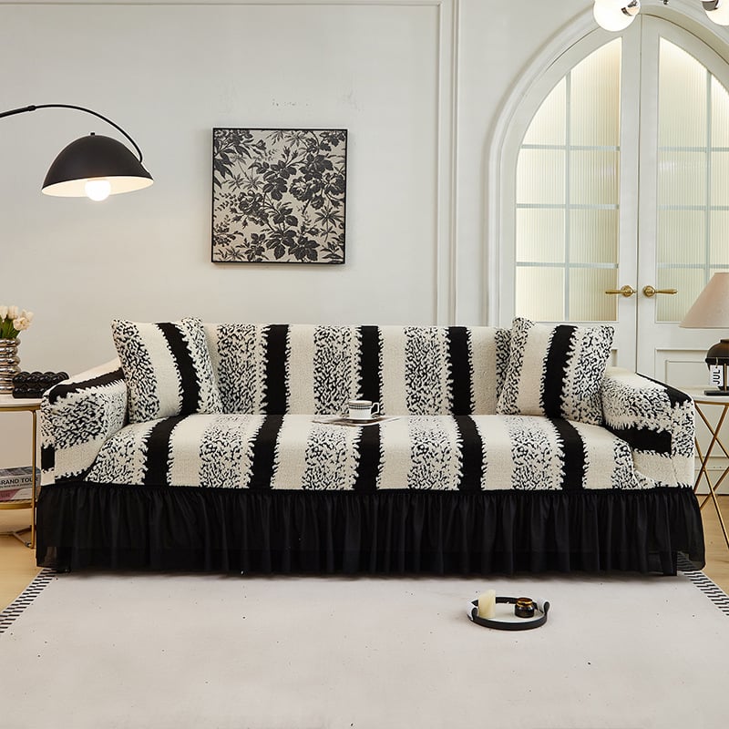 Husă din pluș pentru canapea, universală, stil italian, modele: dungi, carouri, frunze și flori.