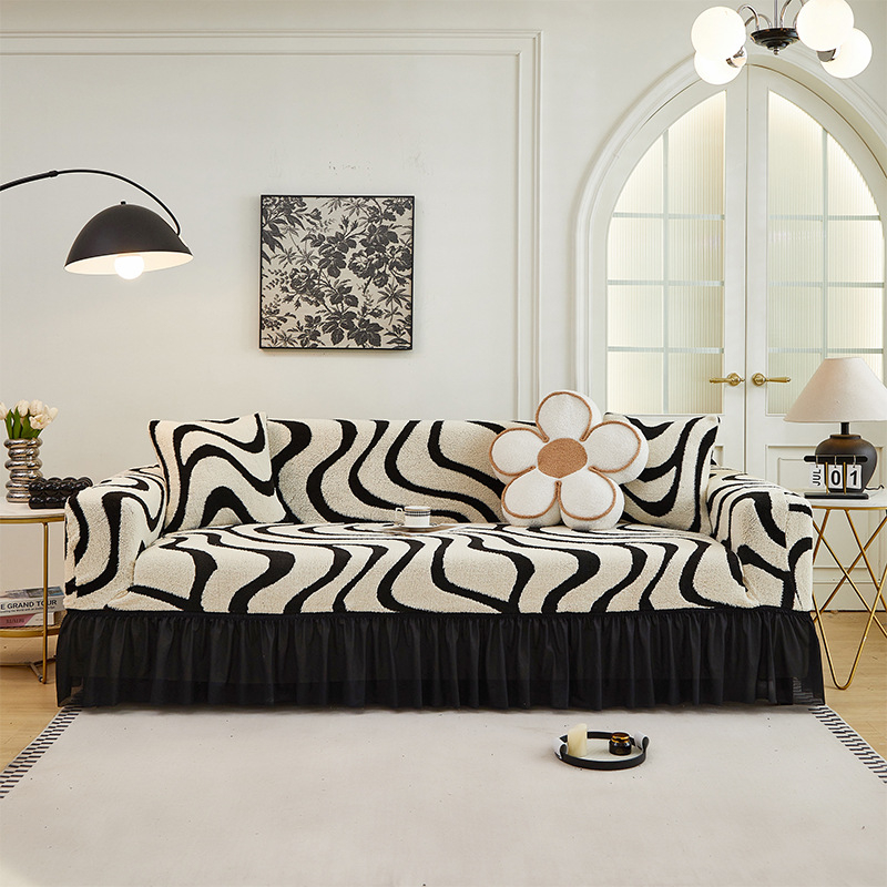 Husă din pluș pentru canapea, universală, stil italian, modele: dungi, carouri, frunze și flori.