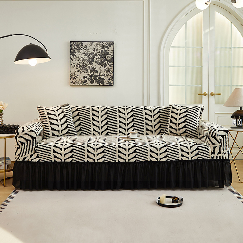Husă din pluș pentru canapea, universală, stil italian, modele: dungi, carouri, frunze și flori.
