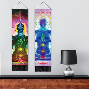 Гоблен за стена - памук и лен, машинно тъкане, правоъгълен, пейзажен мотив, бохемски ресни