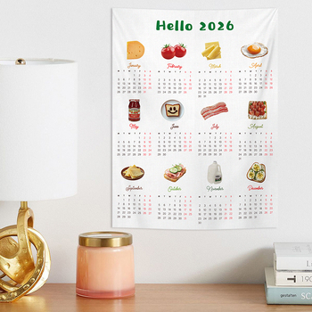 Zidni goblen s kalendarom 2026, dekoracija za spavaću sobu, poliester tkanina