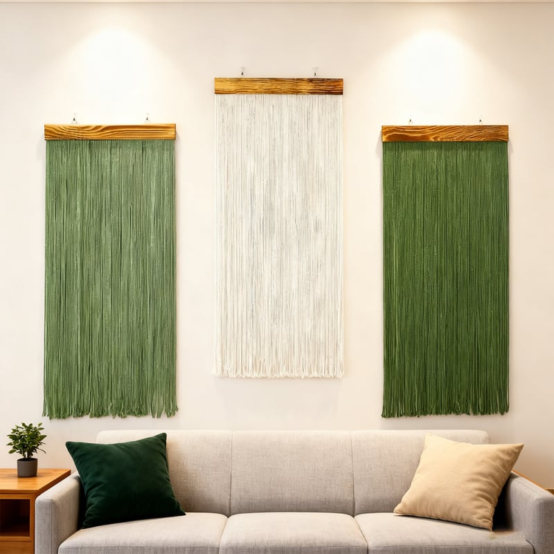 Tapéta - kézzel szőtt színblokkokkal rendelkező fali dekoráció, skandináv stílusú nappali dekor, bojtokkal (Anyag: Pamut; Stílus: Nordic; Gyártás: Kézi szövés; Forma: Kör; Mintázat: Egyéb)