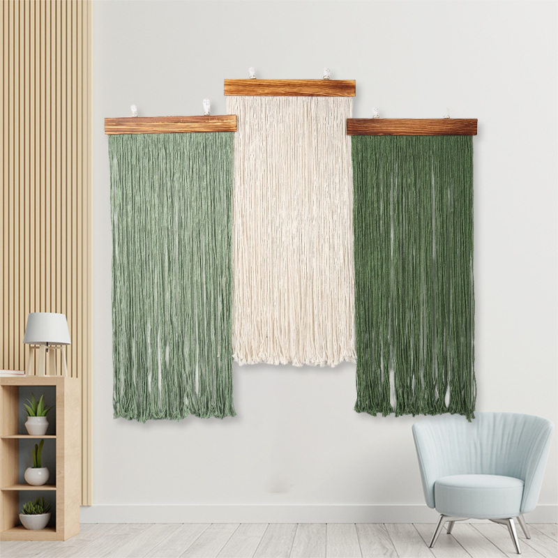 Tapéta - kézzel szőtt színblokkokkal rendelkező fali dekoráció, skandináv stílusú nappali dekor, bojtokkal (Anyag: Pamut; Stílus: Nordic; Gyártás: Kézi szövés; Forma: Kör; Mintázat: Egyéb)