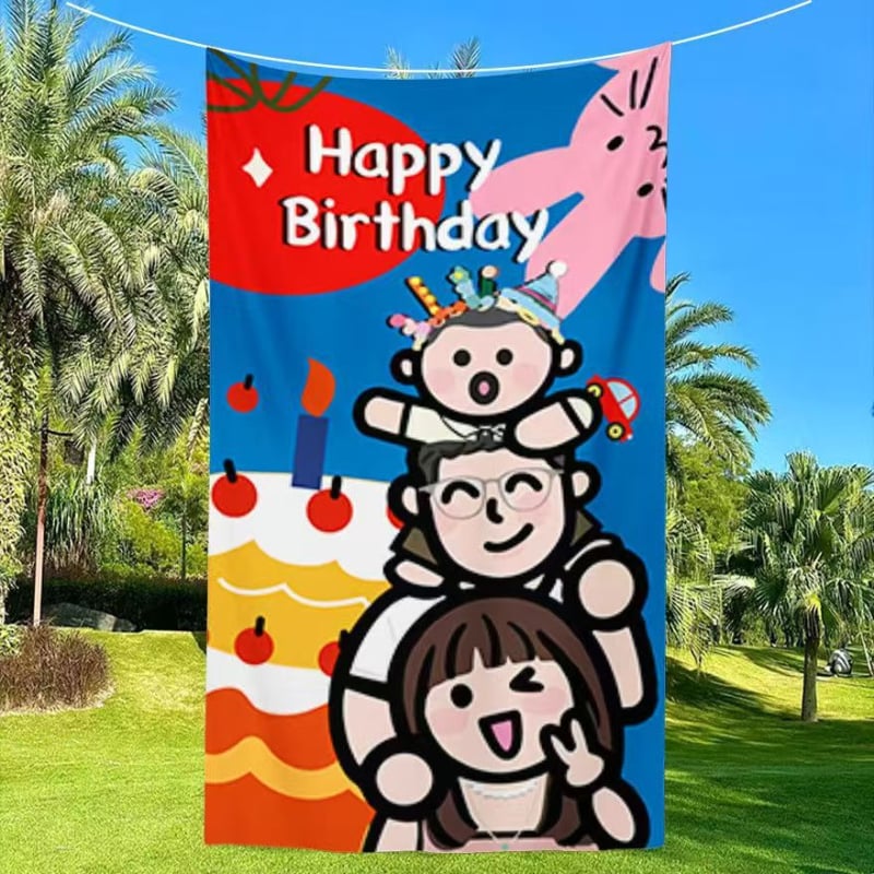 Tapiserie fundal pentru sesiune foto în familie la prima aniversare a bebelușului, poliester, design desen animat, formă dreptunghiulară, imprimare digitală prin transfer termic