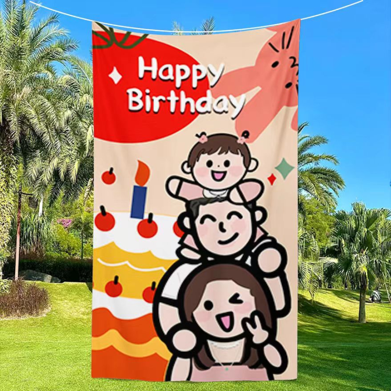 Tapiserie fundal pentru sesiune foto în familie la prima aniversare a bebelușului, poliester, design desen animat, formă dreptunghiulară, imprimare digitală prin transfer termic