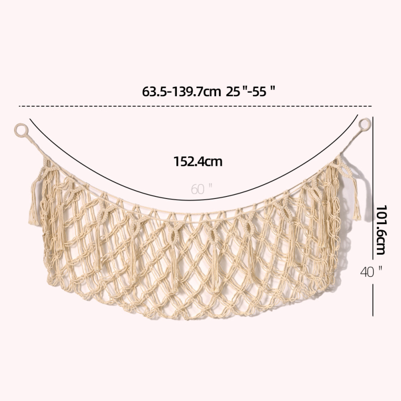 Medvilninis žaislų laikymo tinklas, rankų audimas, stačiakampis sieninis gobelenas, šiuolaikinis minimalistinis stilius, rankinis plovimas