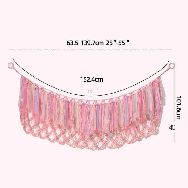 Medvilninis žaislų laikymo tinklas, rankų audimas, stačiakampis sieninis gobelenas, šiuolaikinis minimalistinis stilius, rankinis plovimas