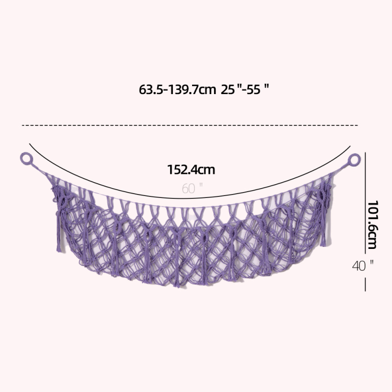 Medvilninis žaislų laikymo tinklas, rankų audimas, stačiakampis sieninis gobelenas, šiuolaikinis minimalistinis stilius, rankinis plovimas