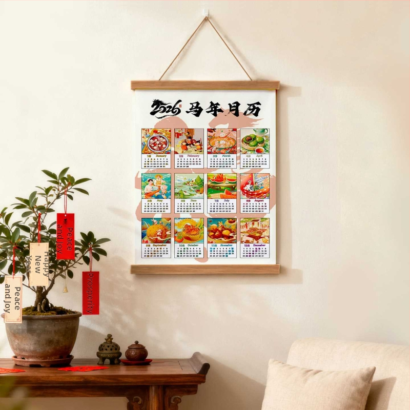 Tapetų kalendoriaus sieninis paveikslas: šiuolaikinis minimalistinis stilius, animacinių piešinių motyvas, tinkamas svetainei, miegamajam, lauke