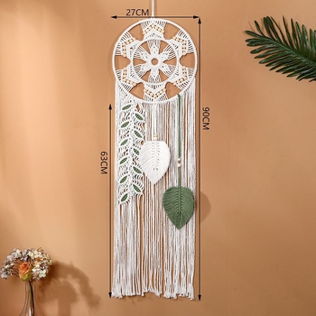 Šiaurės stiliaus bohemiškas lapų gobelenas, rankų audimas, medvilnės gobeleno sieninis dekoras svetainei, stačiakampė forma, medvilnės sudėtis 80–90%