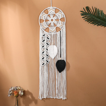 Šiaurės stiliaus bohemiškas lapų gobelenas, rankų audimas, medvilnės gobeleno sieninis dekoras svetainei, stačiakampė forma, medvilnės sudėtis 80–90%