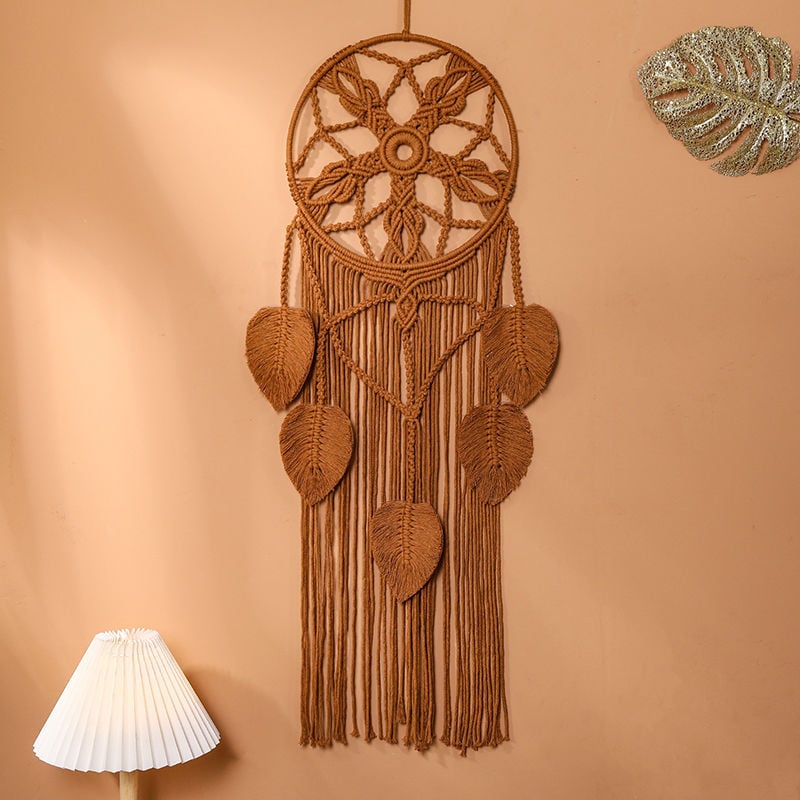 Šiaurės stiliaus bohemiškas lapų gobelenas, rankų audimas, medvilnės gobeleno sieninis dekoras svetainei, stačiakampė forma, medvilnės sudėtis 80–90%