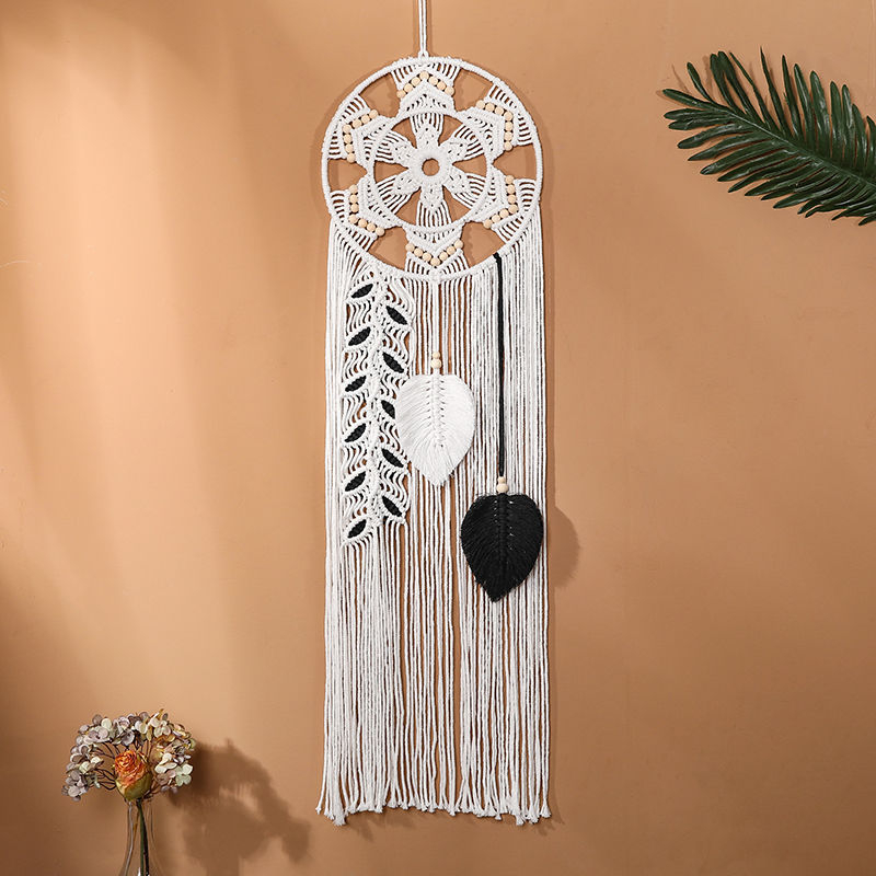 Šiaurės stiliaus bohemiškas lapų gobelenas, rankų audimas, medvilnės gobeleno sieninis dekoras svetainei, stačiakampė forma, medvilnės sudėtis 80–90%