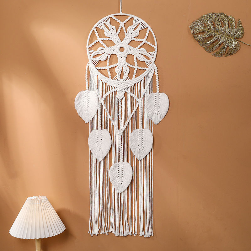 Šiaurės stiliaus bohemiškas lapų gobelenas, rankų audimas, medvilnės gobeleno sieninis dekoras svetainei, stačiakampė forma, medvilnės sudėtis 80–90%