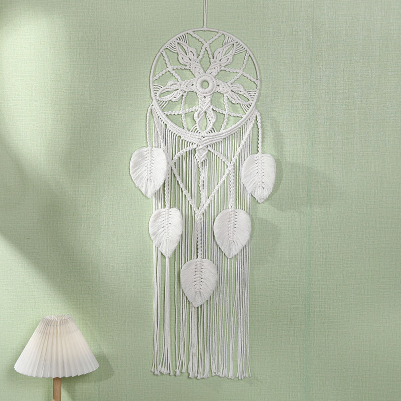 Šiaurės stiliaus bohemiškas lapų gobelenas, rankų audimas, medvilnės gobeleno sieninis dekoras svetainei, stačiakampė forma, medvilnės sudėtis 80–90%