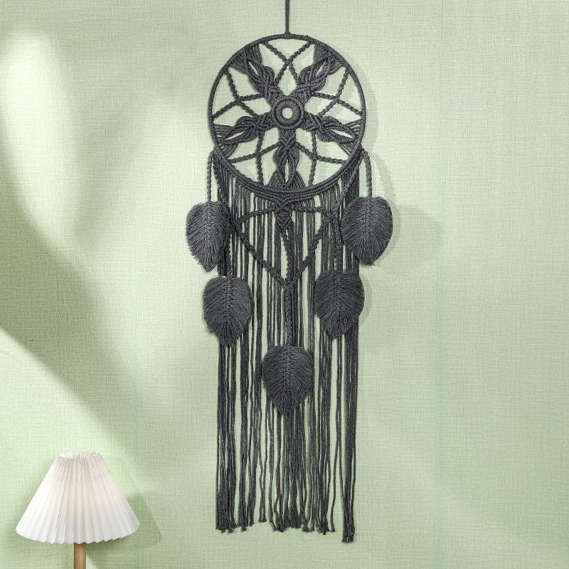 Šiaurės stiliaus bohemiškas lapų gobelenas, rankų audimas, medvilnės gobeleno sieninis dekoras svetainei, stačiakampė forma, medvilnės sudėtis 80–90%