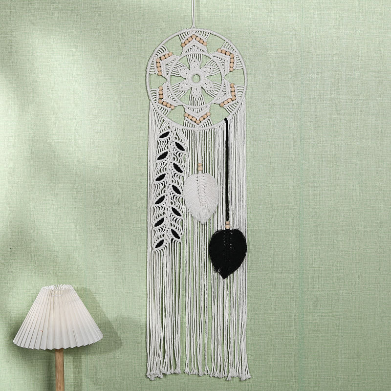 Šiaurės stiliaus bohemiškas lapų gobelenas, rankų audimas, medvilnės gobeleno sieninis dekoras svetainei, stačiakampė forma, medvilnės sudėtis 80–90%