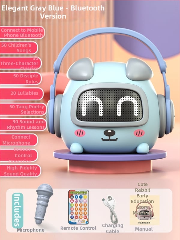 Vaikų išmanusis ankstyvosios edukacijos įrenginys pasakojimams — Bluetooth, nuotolinio valdymo pultas, įkraunama, muzika; plastikinis korpusas; amžius 0–3 metai