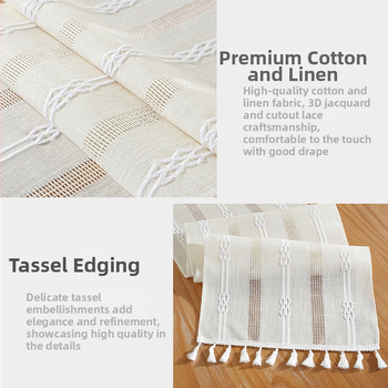 Linane laua runner triibulise mustri ja bojtidega, põhjamaade stiilis, kohandatav elutoale, magamistuppa ja tööruumile