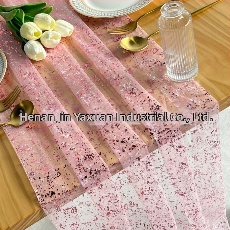 Kuldse fooliumiga tüll-laua laudlina kaasaegse minimalistliku stiiliga, särav võrgutusega, polüesterkangas, põhistruktuur polüester ja alakomponent polüester, kohandamine saadaval