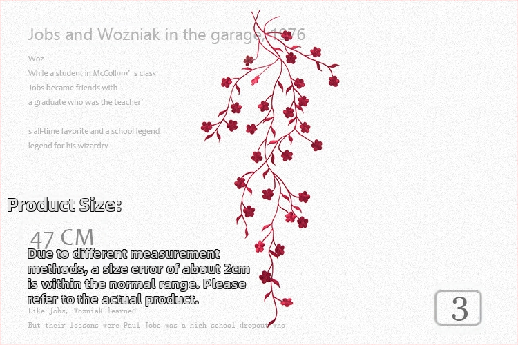 Siuvinėta plomų žiedų motyvo applikacija namų dekorui ir drabužiams — Siuvimo siūlai; Naudojimas: dekoravimas, drabužiai