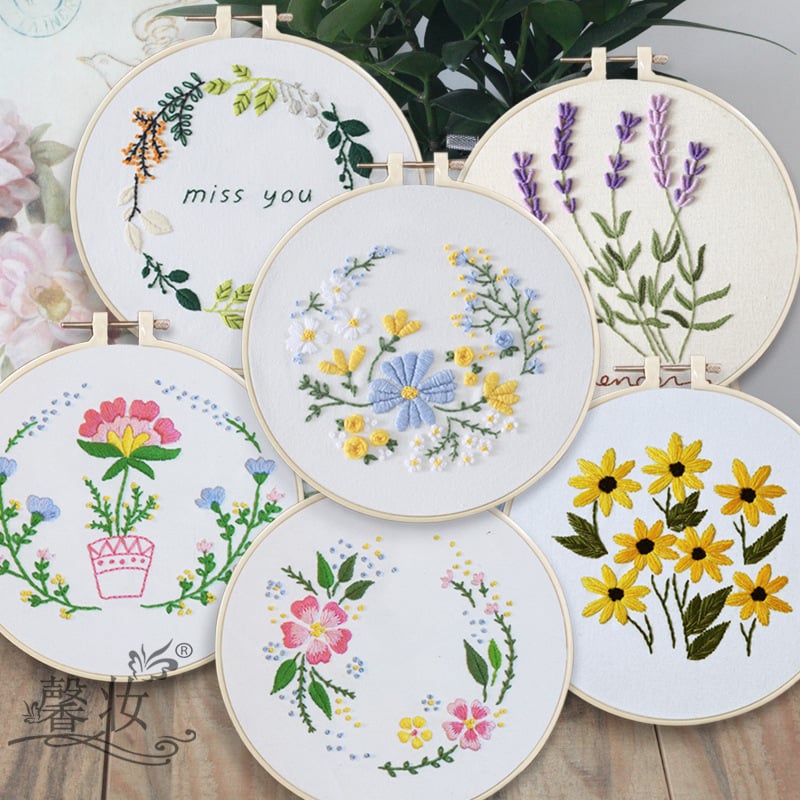 Kit de broderie în stil clasic chinezesc pe țesătură din bumbac-lin, cu model floral — Su embroidery, kit de broderie cu cruce