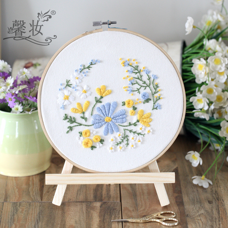 Kit de broderie în stil clasic chinezesc pe țesătură din bumbac-lin, cu model floral — Su embroidery, kit de broderie cu cruce