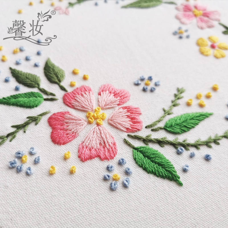 Kit de broderie în stil clasic chinezesc pe țesătură din bumbac-lin, cu model floral — Su embroidery, kit de broderie cu cruce