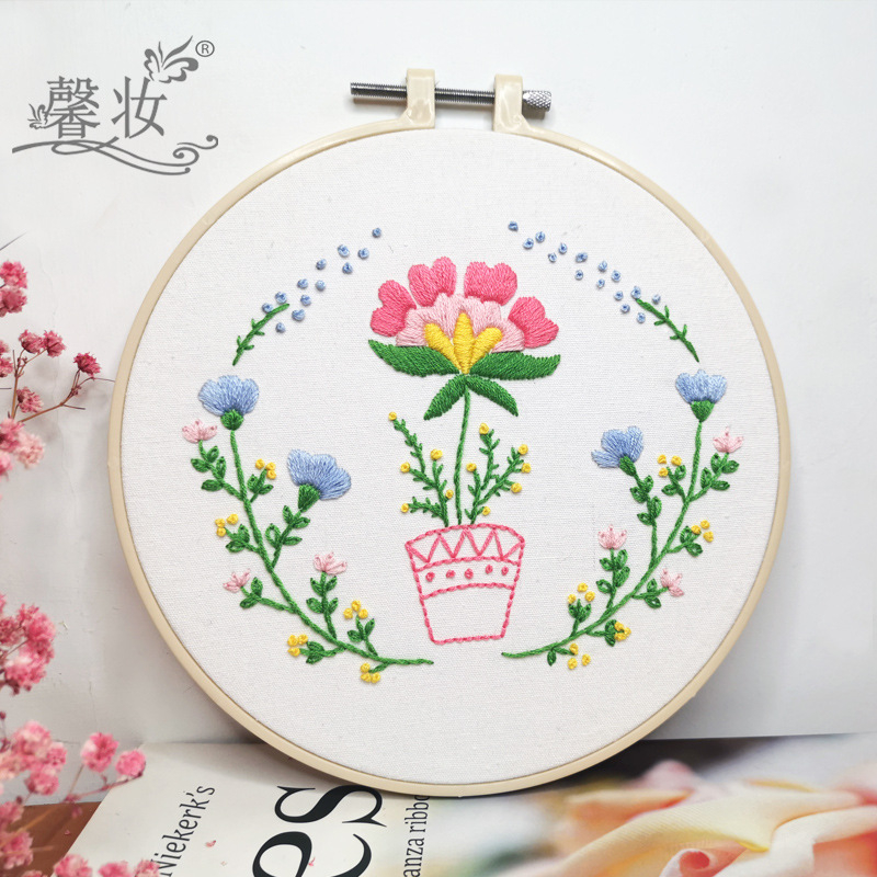 Kit de broderie în stil clasic chinezesc pe țesătură din bumbac-lin, cu model floral — Su embroidery, kit de broderie cu cruce