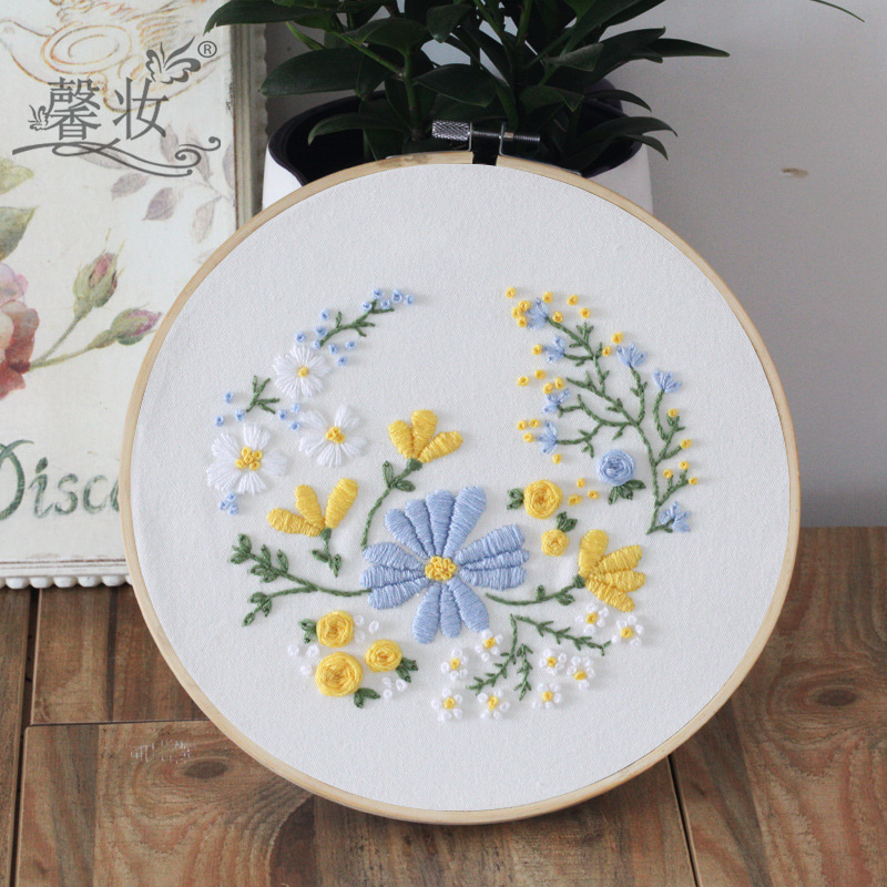 Kit de broderie în stil clasic chinezesc pe țesătură din bumbac-lin, cu model floral — Su embroidery, kit de broderie cu cruce