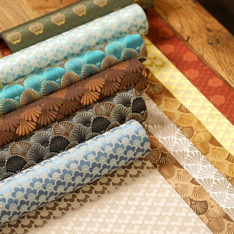 Runner de masă Satin, 80% nylon, 20% bumbac, model frunze, stil chinez nou