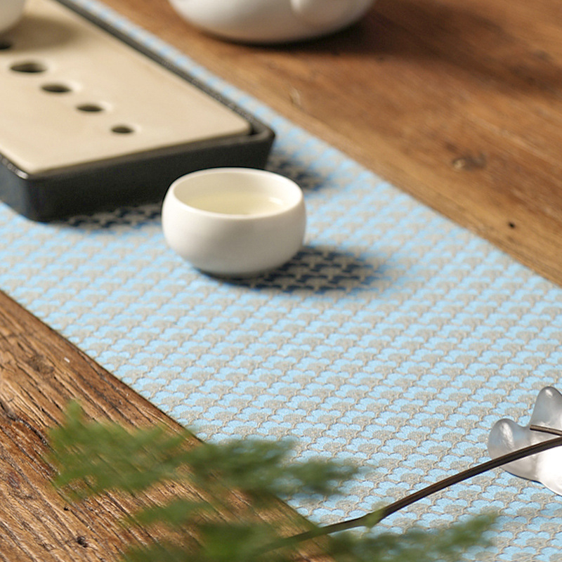 Runner de masă Satin, 80% nylon, 20% bumbac, model frunze, stil chinez nou