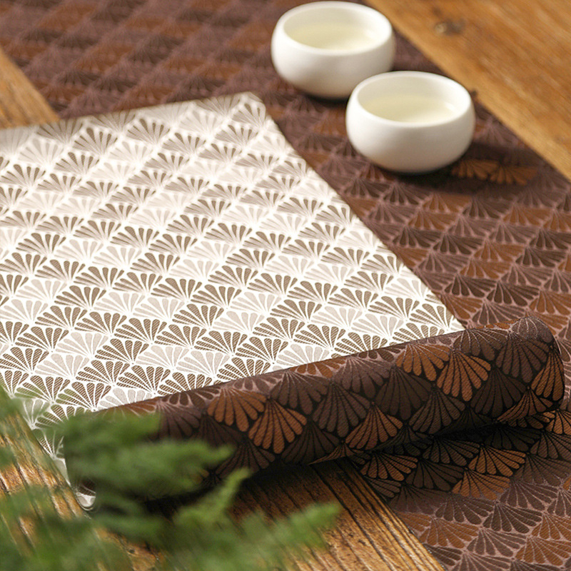 Runner de masă Satin, 80% nylon, 20% bumbac, model frunze, stil chinez nou