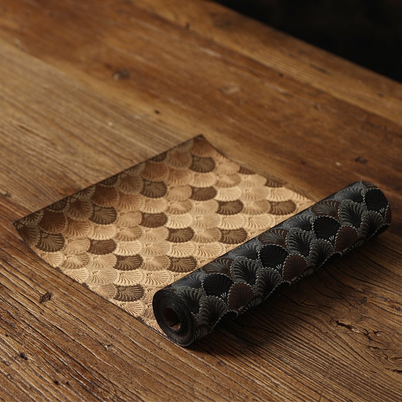 Runner de masă Satin, 80% nylon, 20% bumbac, model frunze, stil chinez nou