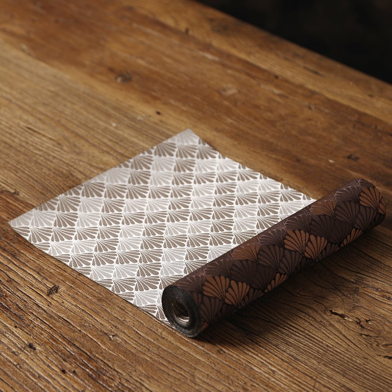 Runner de masă Satin, 80% nylon, 20% bumbac, model frunze, stil chinez nou