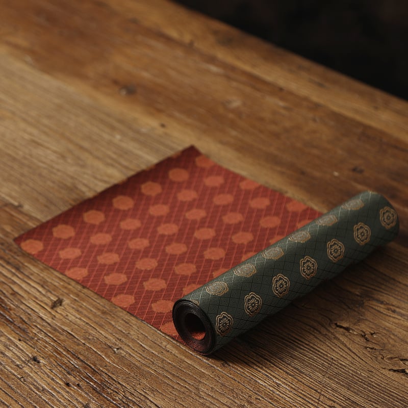 Runner de masă Satin, 80% nylon, 20% bumbac, model frunze, stil chinez nou