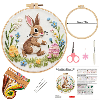 Kit de broderie cu iepure în stil pastoral, țesătură din bumbac, pentru cusut DIY