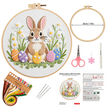 Kit de broderie cu iepure în stil pastoral, țesătură din bumbac, pentru cusut DIY