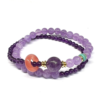 Brățară de cristal pentru femei — mărgele cu ametist și cristal de căpșună, bijuterii în stil etnic geometric