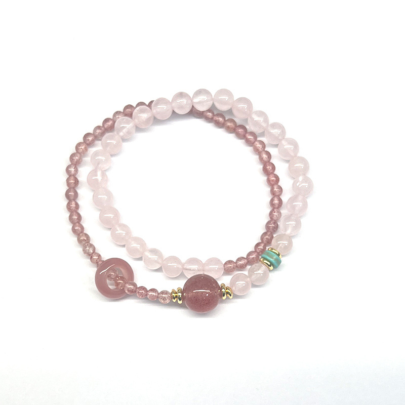 Brățară de cristal pentru femei — mărgele cu ametist și cristal de căpșună, bijuterii în stil etnic geometric