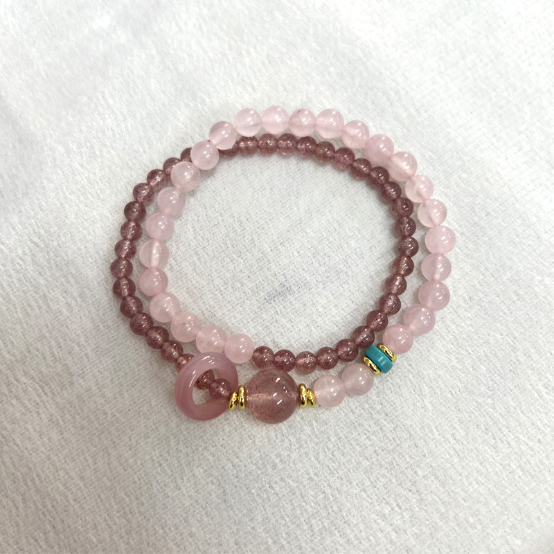 Brățară de cristal pentru femei — mărgele cu ametist și cristal de căpșună, bijuterii în stil etnic geometric